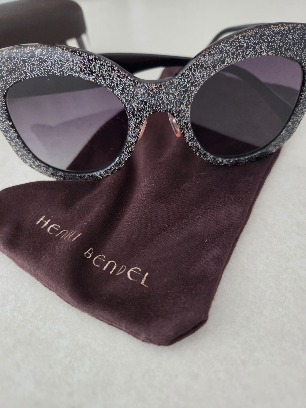 henri bendel Black Glitter Round Sunglasses